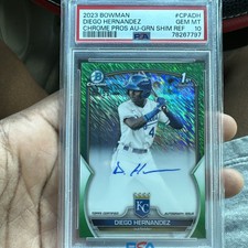 POP 1 2023 Bowman Chrome Diego Hernandez  Green  Shimmer AUTO #/99 PSA 10