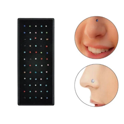 Crystal Rhinestone Nose Ring Bone Stud Stainless Steel Body Piercing Nose Ring - Изображение 1 из 4