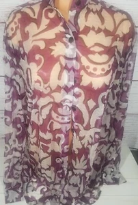 Oscar de la Renta Vintage Print Swimwear Cover Up Button Up Purple Made In USA - Picture 1 of 10