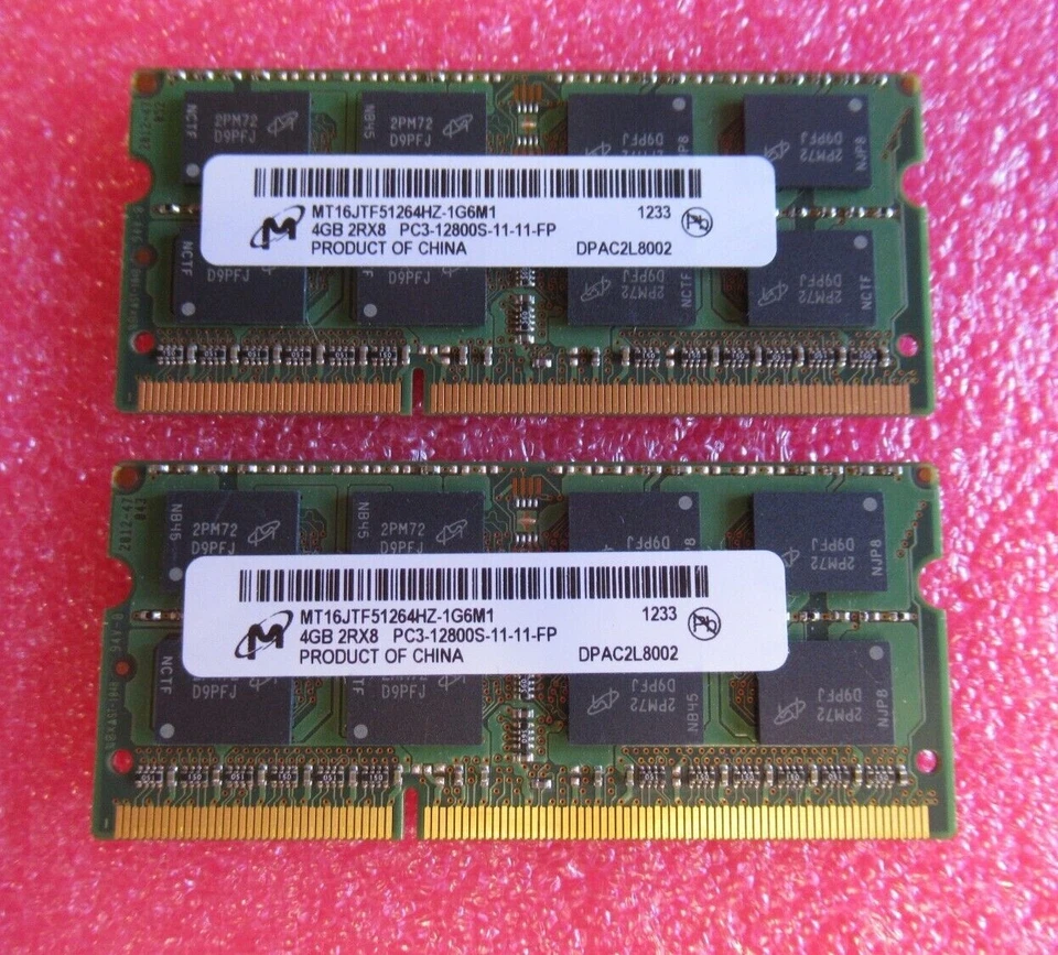 Micron MT16JTF51264HZ-1G6M1 8GB 2x4GB PC3-12800 DDR3-1600MHz 204P SoDimm Memory - Image 1 of 4