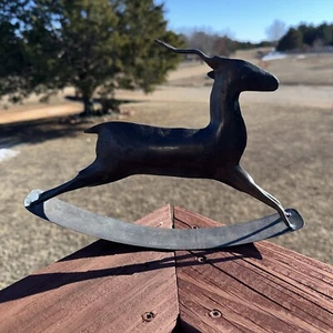 CHRISTMAS Rustic Metal Rocking Reindeer Antelope Figurines Set Of 3 - Picture 1 of 14