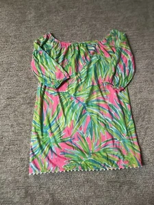 Lilly Pulitzer Girls Mini Enna Dress Tiki Pink Royal Lime Size Large 8/10 - Picture 1 of 3