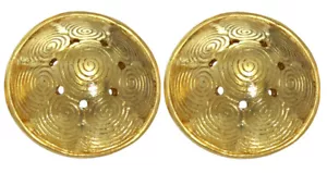 24k GP Pre-Columbian Dome 0.9" (24 mm) Drop Earrings| Across The Puddle - Picture 1 of 4