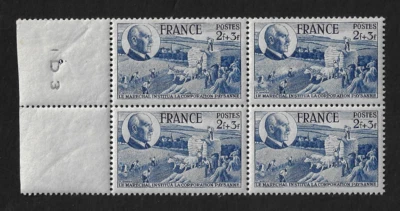 France Stamps — Block of 4 — 1944, Marshal Henri Pétain’s 88th birth #B176 MNH - Image 1 of 2
