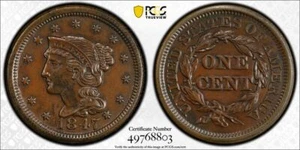 1847 P PCGS AU Detail - Braided Hair Large Cent 1c US Coin #50922A - Picture 1 of 5