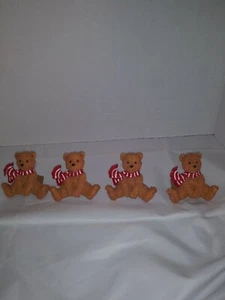Set of 4 Napkin Rings, Brown Bear/Red & White Scarf, Christmas Table Decor  - Picture 1 of 5