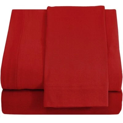 Twin XL Red Sheet Set - Knit Jersey 100% Cotton Breathable & Cooling Sheets -... - Image 1 of 4