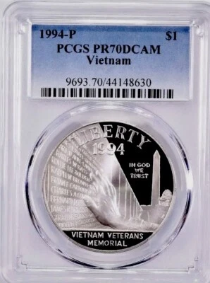1994 VIETNAM MEMORIAL Silver Dollar PCGS PR70💥FLAWLESS QUALITY💥 - Image 1 of 4