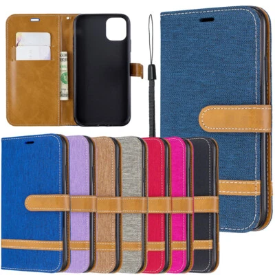 Case For iPhone 14 13 12 11 Pro Max Xr X 8 Cover Denim Leather Card Wallet Flip - Image 1 of 4
