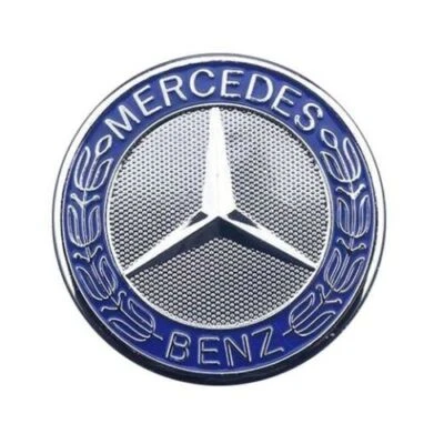 Mercedes Benz Blue & Silver Flat Front Hood Emblem AMG Badge LAUREL WREATH OEM - Image 1 of 2