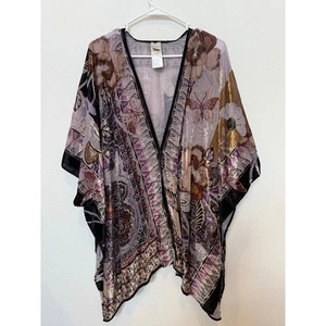 Chico's Women's Boho Chic Velvet Burnout Kimono Cardigan One Size Purple Black - Picture 1 of 5