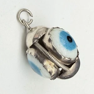 Antik Silber 3-seitig Böser Blick Blau Charm Anhänger 7/8" Tropfen Alle Sehen 3,0g - Bild 1 von 9