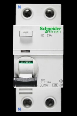 SCHNEIDER 63 AMP 30mA DOUBLE POLE RCCB RCD TYPE A-SI A9R61263 ILD ACTI9 - Image 1 of 4