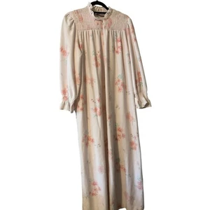 Vintage Vanity Fair Floral Print Peach Orange House Dress Robe Duster Half Zip M - Picture 1 of 6
