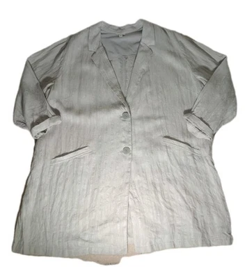  J Jill Linen Woven Striped Duster Jacket Buttons Down Long Gray Plus 4X - Image 1 of 4