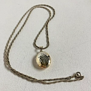 Halskette Vintage floral graviert Medaillon an 21" silberfarben Kette Federring - Bild 1 von 11