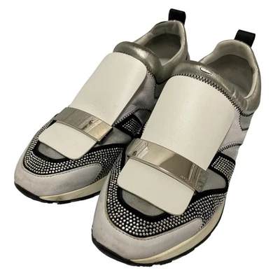 Zapatillas bajas Sergio Rossi SR1 con placa de metal, talla aprox. 10,2", blanco/sil... Foto 1 de 4