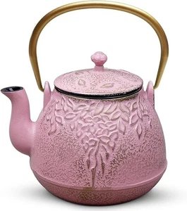 Japanese Tetsubin Stovetop Cast Iron Teapot Kettle & Infuser Toptier Leaf Design - Picture 1 of 14