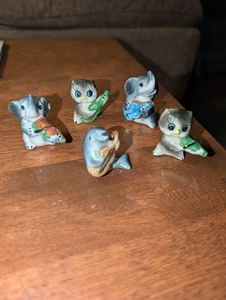 Vintage anthropomorphe Porzellan Tierfiguren spielen Instrumente Japan Set 5 - Bild 1 von 8