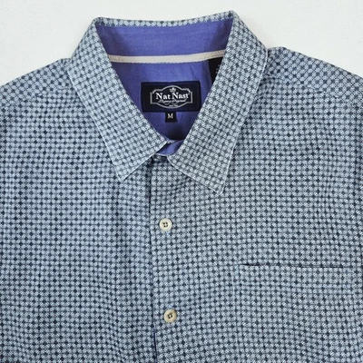 Camisa para Hombres Nat Nast Retro Geométrica Mezcla de Seda Abotonada Manga Corta Mediana  Foto 1 de 4