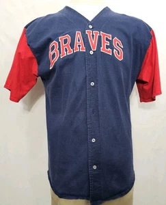 Vintage Atlanta Braves Jersey Shirt Mens XL Logo 7 Button Up *Missing A Button* - Picture 1 of 6