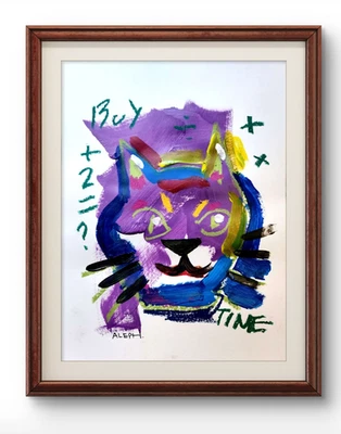 Papel de Pintura Expresionista Abstracto Arte Original Gato Buy Time 14x11 Foto 1 de 4
