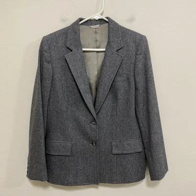 Liz Claiborne Size 12 Wool Blend Gray Heathered Blazer Jacket Long SLeeve - Image 1 of 4