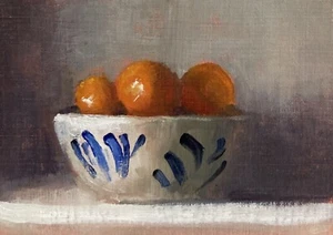 Bowl of Tangerines Original Miniature Fruit Still Life Oil Painting Kitchen ACEO - Picture 1 of 1