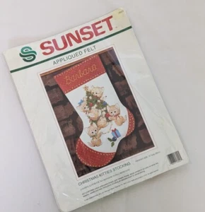 NEW Vintage Sunset Christmas Kitties Stocking Kit Applique Felt #18022 NOS 1991 - Picture 1 of 5