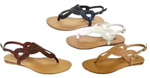 Nuevas sandalias tanga trenzadas romanas gladiador trenzadas con correa en T para mujer--(8016) - Imagen 1 de 12