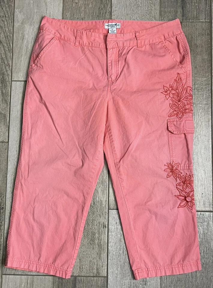 Pantalones Capri Caribbean Joe Mujer Talla 12 P Pequeño Rosa Floral Bordado 33X20 Foto 1 de 4