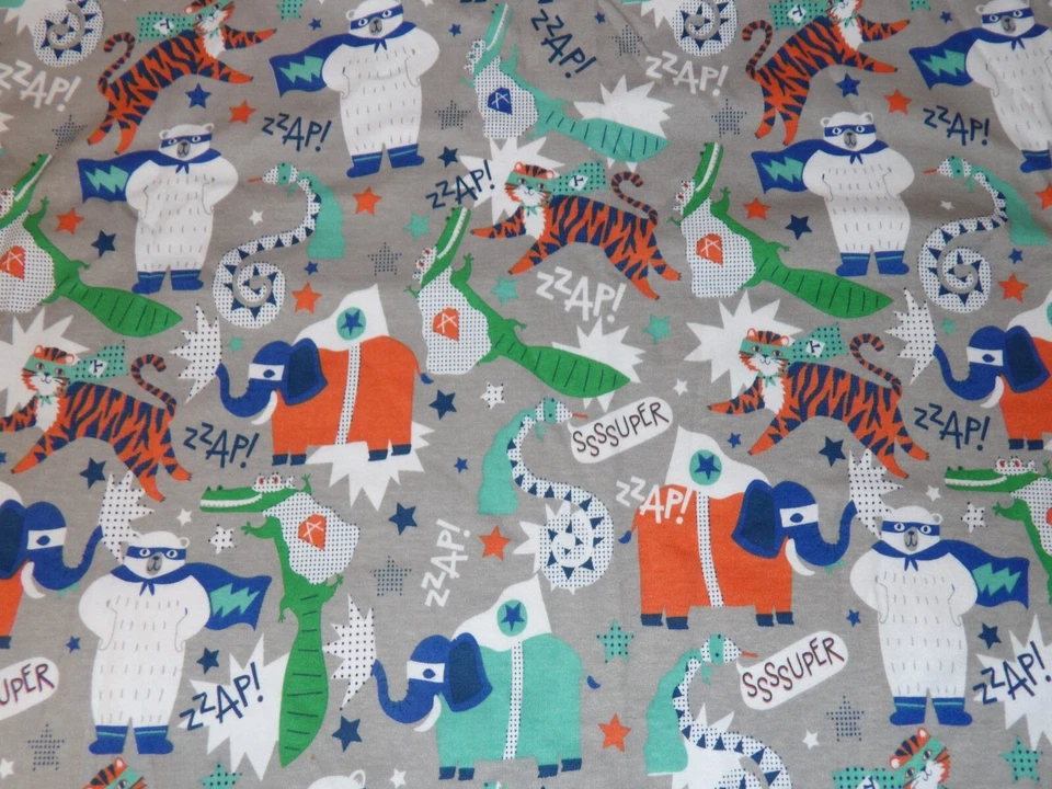 Vintage T Shirt Knit Fabric Gray with Alligators Elephants Polar Bears 30x60 - Image 1 of 2