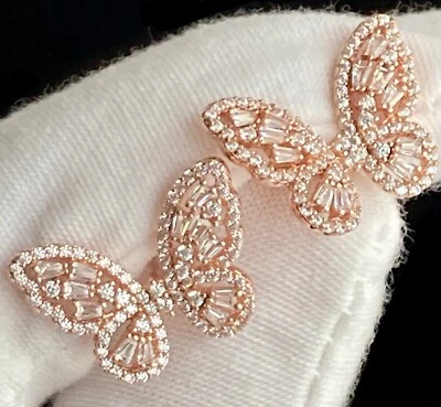 Pendientes Fuzion FZN Diseñador Mariposa Plata de Ley 925 Chapados en Oro Rosa Foto 1 de 4