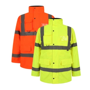 High Visibility Viz Parka Jacket 3/4 length Work Waterproof Padded Coat - Picture 1 of 7