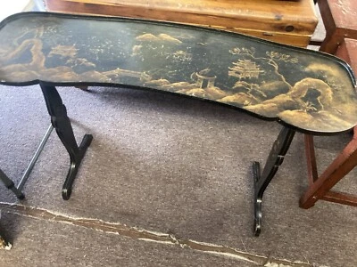 Sofá mesa mesa vintage laca preta pintada japonesa - Imagem 1 de 4