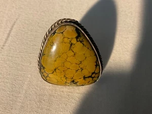 Rare ! Big sterling silver Golden BROWN Turquoise Matrix spiderweb Ring Size 11 - Picture 1 of 8