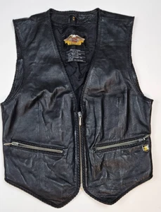 Chaleco de cuero negro Harley Davidson para mujer bolsillos delanteros con cremallera años 90 motociclista talla M - Imagen 1 de 14