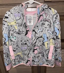 Disney Girls Size 4 Gray Pink Princess Print Fleece Graphic Zipper Hoodie - Picture 1 of 3