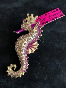 Betsey Johnson Purple& Gold Rhinestone SeaHorse Brooch Pin, New - Picture 1 of 6