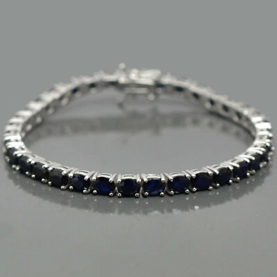 Brazalete de tenis de plata de ley 925 con piedras preciosas de corte ovalado de zafiro natural joyería Foto 1 de 4