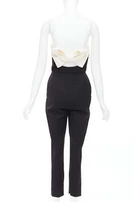 VALENTINO black cream wool blend bow black strapless jumpsuit IT40 S - Image 1 of 4