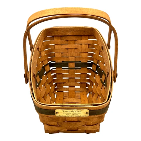 Longaberger Large Vegetable Basket 1991 Yuletide Traditions Basket Green Rustic Cover