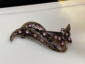Vintage Hair Clip Jewellery Pink Crystals Diamante Butterfly Lilly Metal - Picture 1 of 8