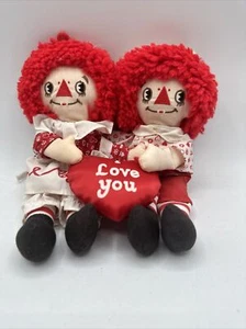 Raggedy Ann & Andy w/ Red I Love You Heart Pillow Vintage  Applause Dolls - Picture 1 of 11