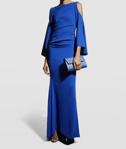 $ 2475 Talbot Runhof Damen blau Bogdan Cold-Shoulder drapiertes Kleid Kleid formell Größe 6 - Bild 1 von 9