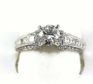 Natural Round Diamond Solitaire Lady's Ring Band 14k White Gold 1.47Ct - Picture 1 of 7