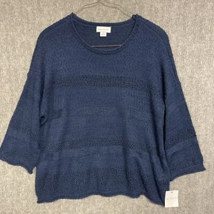 Liz Claiborne Sweater Womens 2XL XXL Blue Top Blouse Open Knit Long Sleeve - Picture 1 of 9