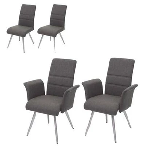 2er-Set Esszimmerstuhl HWC-G55, Küchenstuhl Stoff/Textil Edelstahl gebürstet - Bild 1 von 15