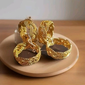 Napkin Rings Gold Tone Twisted Metal Rope Holders - Picture 1 of 3