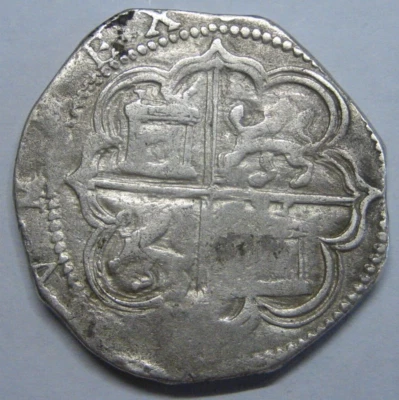 PHILIP II 4 REAL COB GRANADA 1500s ASSAYER F SPANISH SILVER COLONIAL ERA COB - Image 1 of 4